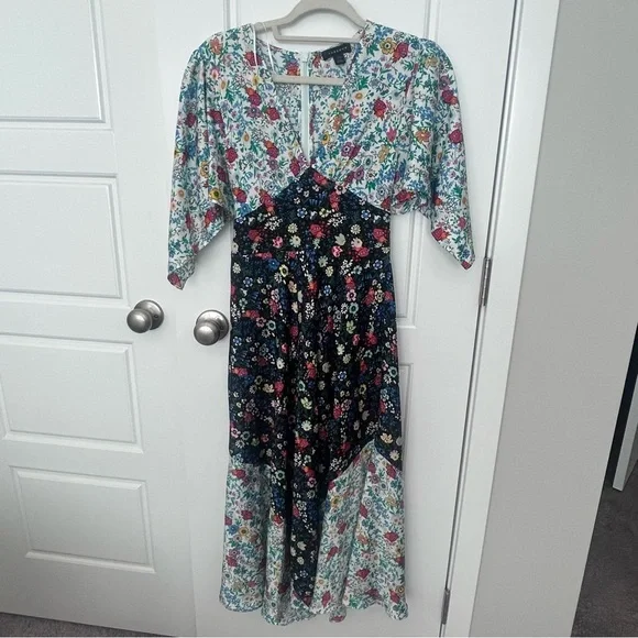 Topshop Floral Patchwork Midi Dress Size 2 - Picture 2 of 6
